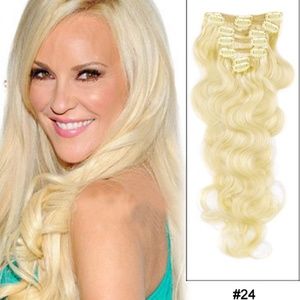 8 Pcs Hair extension clip in 18" Curly #24 Blonde